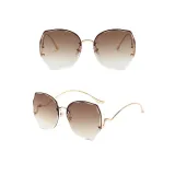 Sunglasses Metal Irregular Butterfly Shape Rimless Lens Wave Shape Arm Eyewear