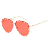 Sunglasses Multicolor Rimless Oversized Double Bridge Studded Lens Rivet Eyewear