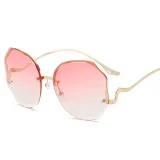 Sunglasses Metal Irregular Rimless Lens Wave Shape Arm Shades