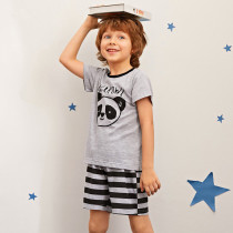 Toddler Kids Boys Panda T-shirts and Striped Shorts Two-Piece Outfit