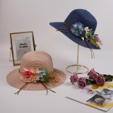 Women Flowers Straw Sunhat Beach Wide Brim Bucket Hat