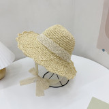 Women Lace Bow Sunhat Wide Brim Beach Straw Hat