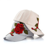 Embroidered Rose Cap With Sunscreen Baseball Cap