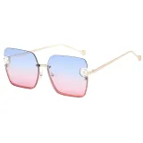 Sunglasses Multicolor Square Pearl Embellish Half Frame Retro Shades
