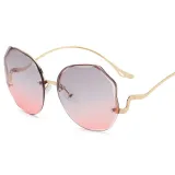 Sunglasses Metal Irregular Rimless Lens Wave Shape Arm Shades