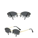 Sunglasses Fashion Tears Flame Design Rimless Wave Eyewear Streetwear