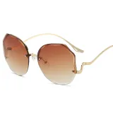 Sunglasses Metal Irregular Rimless Lens Wave Shape Arm Shades