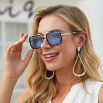 Sunglasses UV Protection Square Tinted Lens Vintage Double Bridge Frame Eyewear