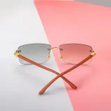 Sunglasses Square Imitate Wood Glasses Legs Tinted Lens Vintage Frameless Eyewear