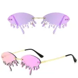 Sunglasses Fashion Tears Flame Design Rimless Wave Eyewear Streetwear