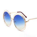 Copy Sunglasses Multicolor Metal Double Circle Wire Frame Oversized Round Sunglasses