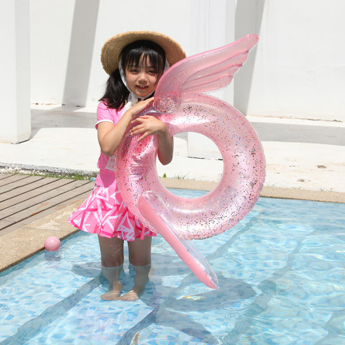 Toddler Kids Pool Floats Inflated Swimming Rings Sequins 3D Angel Wings Swimming Circle