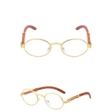 Sunglasses Fashion Round Wood Glasses Legs Tinted Lens Vintage Frame Eyewear