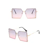 Sunglasses Multicolor Square And Diamond Decorate Lens Metal Frame UV Protection Shades