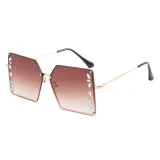 Sunglasses Multicolor Square And Diamond Decorate Lens Metal Frame UV Protection Shades