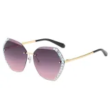 Sunglasses Multicolor Polygonal Cutting And Diamond Lens Frameless UV Protection Shades
