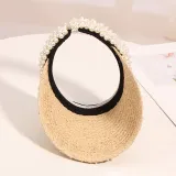 Handmade Pearl Ordinary Density Empty Top Hat Sun Hat Outdoor Beach Sun Hat