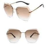 Sunglasses Gradual Polygonal Cutting Lens Frameless UV Protection Retro Shades