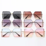 Sunglasses Multicolor Square And Diamond Decorate Lens Metal Frame UV Protection Shades