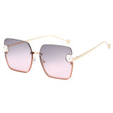Sunglasses Multicolor Square Pearl Embellish Half Frame Retro Shades