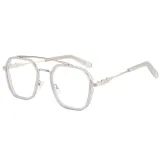 Sunglasses Trapezoid Double Bridge Transparent Lens Unique Design Frame Eyewear