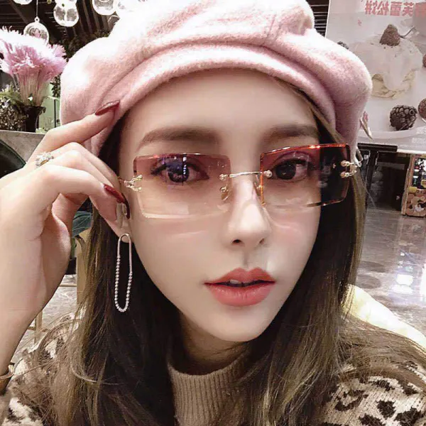 Sunglasses UV Protection Fashion Square Tinted Lens Vintage Rimless Eyewear