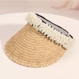 Handmade Pearl Ordinary Density Empty Top Hat Sun Hat Outdoor Beach Sun Hat
