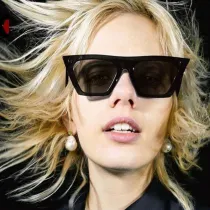 Sunglasses Trendy Cateye Flat Bottom Square UV Protection Vintage With Frame Shades