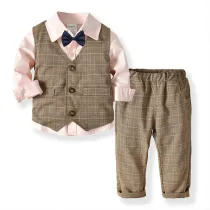 Kids Boys 3 Piece Set Striped Vest and Shirts Formal Dress