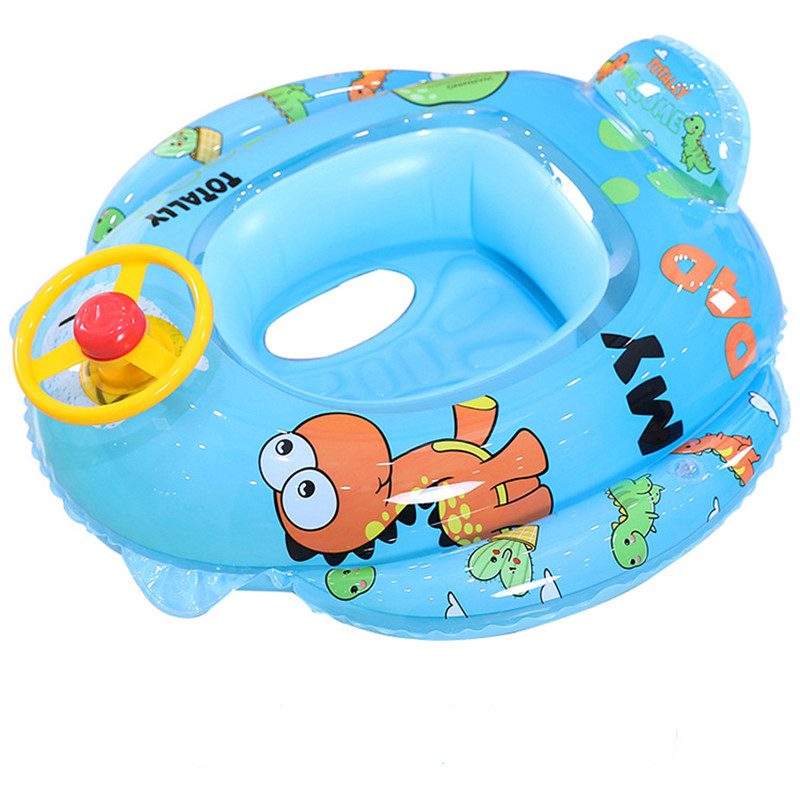 Toddler Kids Inflatable Dinosaur Sitting Swimming Ring With Steering Wheel And Armrest