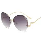 Sunglasses Metal Irregular Rimless Lens Wave Shape Arm Shades