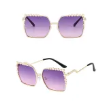 Sunglasses Multicolor Square Pearl Embellish Frame And Curve Sunglasses Legs