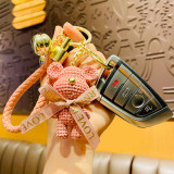 Keychain Cartoon Knit Teddy Bear Bell Key Rings Bag Car Accessories
