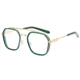 Sunglasses Trapezoid Double Bridge Transparent Lens Unique Design Frame Eyewear