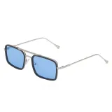 Sunglasses UV Protection Square Tinted Lens Vintage Double Bridge Frame Eyewear