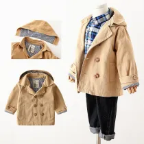 Toddler Kids Boys Spring Mid-length Buttons Hooded Overcoat