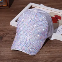 Women Adjustable Mesh Sunhat Rhinestone Bling Baseball Cap