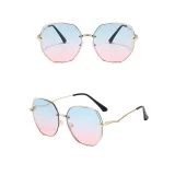 Sunglasses Multicolor Metal Frame V-Type Glasses Legs Oversized Polygon Lens Shades