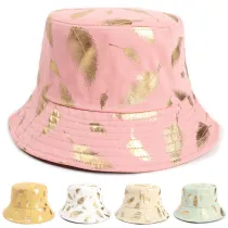 Double-Sided Reversible Sunhat Feather Print Bucket Cap