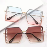 Sunglasses Multicolor Square And Diamond Decorate Lens Metal Frame UV Protection Shades