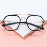 Sunglasses Trapezoid Double Bridge Transparent Lens Unique Design Frame Eyewear