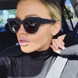 Sunglasses Trendy Cateye Round Bottom Oversized UV Protection Vintage With Frame Shades