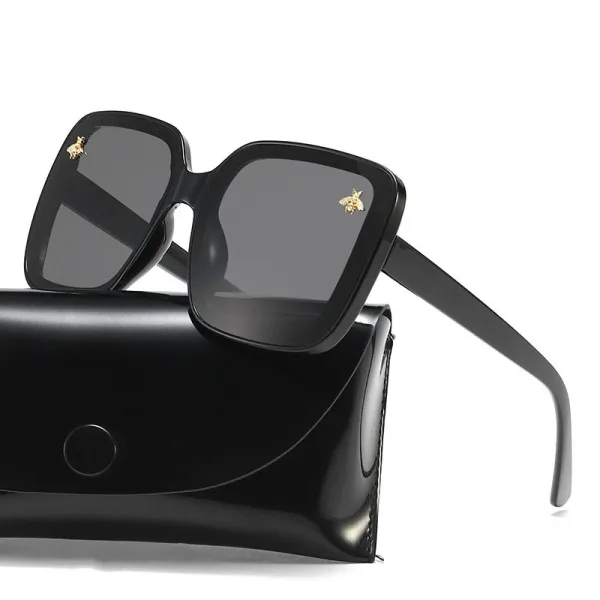 Sunglasses Multicolor Bee Charm Thick Rectangle Oversized Shades Retro Flat Top With Frame