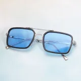 Sunglasses UV Protection Square Tinted Lens Vintage Double Bridge Frame Eyewear
