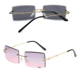 Sunglasses UV Protection Fashion Square Tinted Lens Vintage Rimless Eyewear