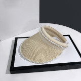 Handmade Pearl Straw Hat Empty Top Sunhat