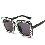 Sunglasses Multicolor Square Imitation Diamond Frame UV Protection Shades