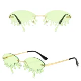 Sunglasses Fashion Tears Flame Design Rimless Wave Eyewear Streetwear