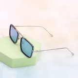 Sunglasses UV Protection Square Tinted Lens Vintage Double Bridge Frame Eyewear