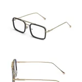 Sunglasses UV Protection Square Tinted Lens Vintage Double Bridge Frame Eyewear